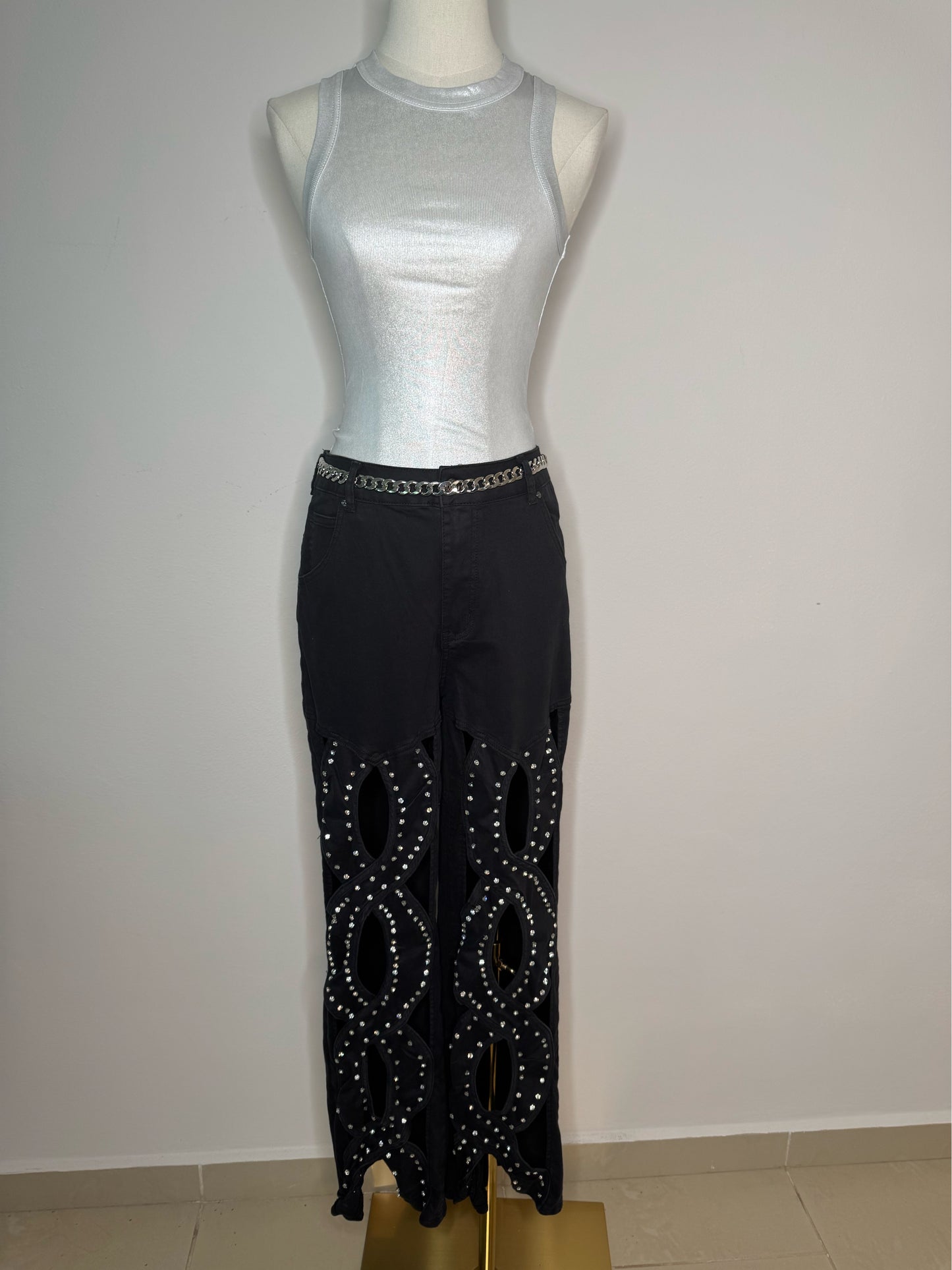 Black Jean with rhinestone cutouts